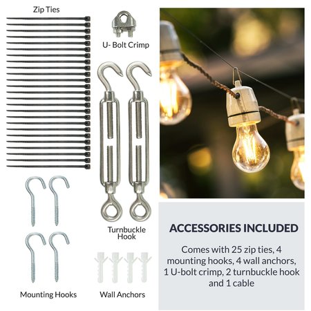 Newhouse Lighting - Outdoor Stainless Steel Hanging/Suspension Kit with Vinyl Coated Wire for Outdoor Patio Lights up to 48 ft. STRINGKIT2